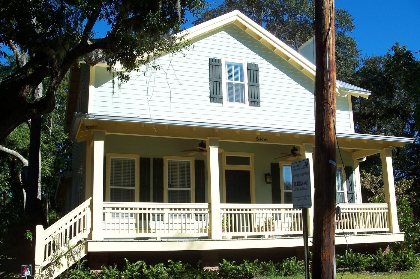 Detail of a residential home porch for dumpster rental